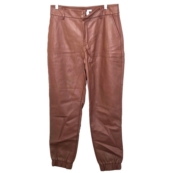 Bar III Pants - Bar III Faux Leather Jogger Pants Brown Pull On Elastic Waist Size 8
